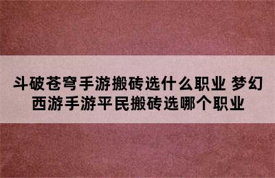 斗破苍穹手游搬砖选什么职业 梦幻西游手游平民搬砖选哪个职业